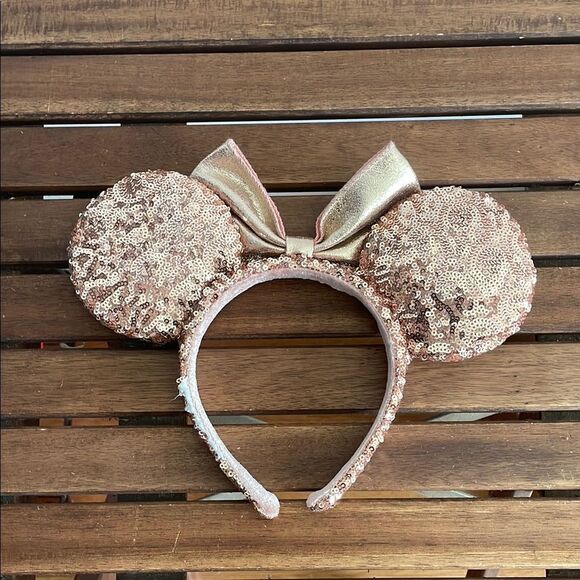 Disney Park Pink Sequin Mickey Minnie Mouse Ears Headband with Bow - Picture 2 of 4